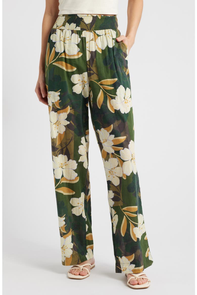 Brendon Floral Wide Leg Cotton Pants, Main, color, PLUMERIAS