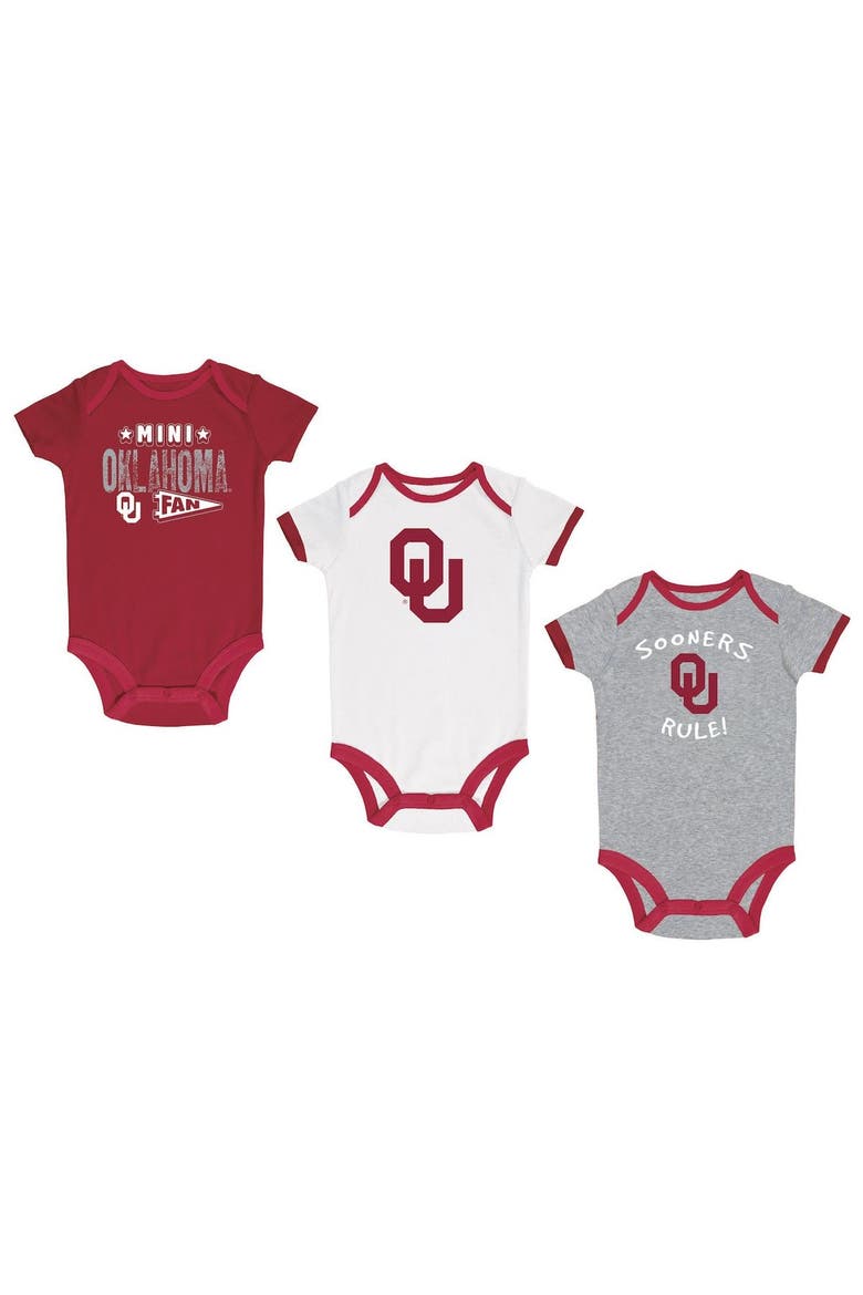 Newborn & Infant Champion Crimson/Heather Gray/White Oklahoma Sooners Three-Pack Bodysuit Set, Main, color, Crimson