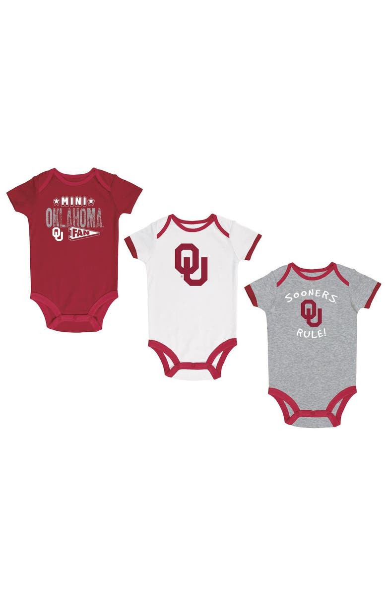 Champion Newborn & Infant Champion Crimson/Heather Gray/White Oklahoma Sooners Three-Pack Bodysuit Set, Main, color, 