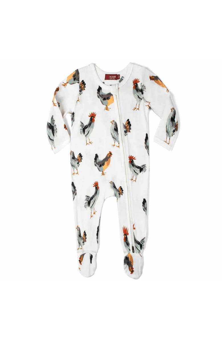 Milkbarn Organic Cotton Zipper Footed Romper, Main, color, Chicken