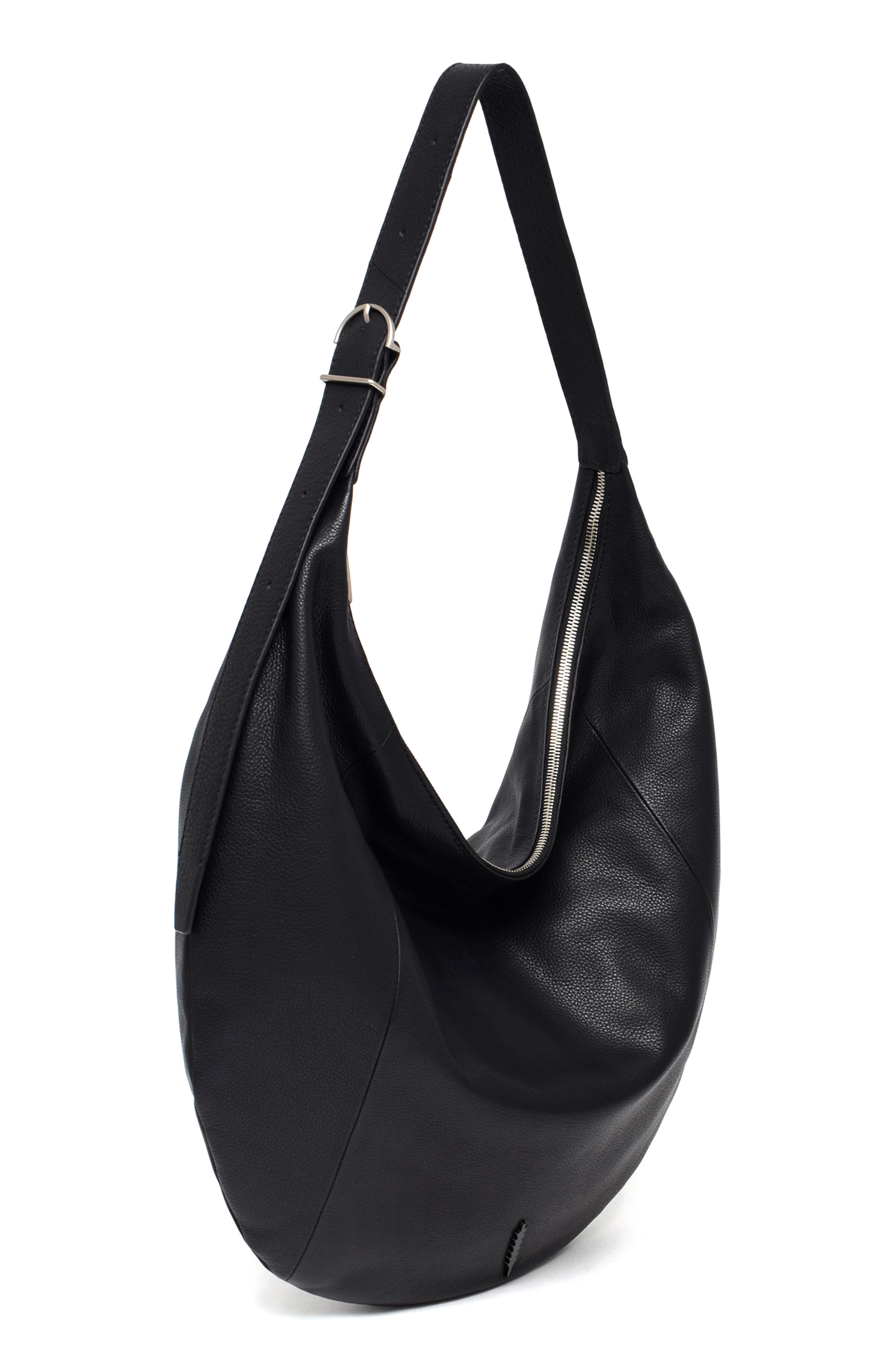 Thacker Oversize Wyatt Leather Hobo Bag, Alternate, color, Black