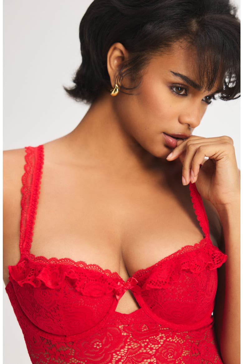 Rose Lace Underwire Chemise, Alternate, color, TIMELESS RED