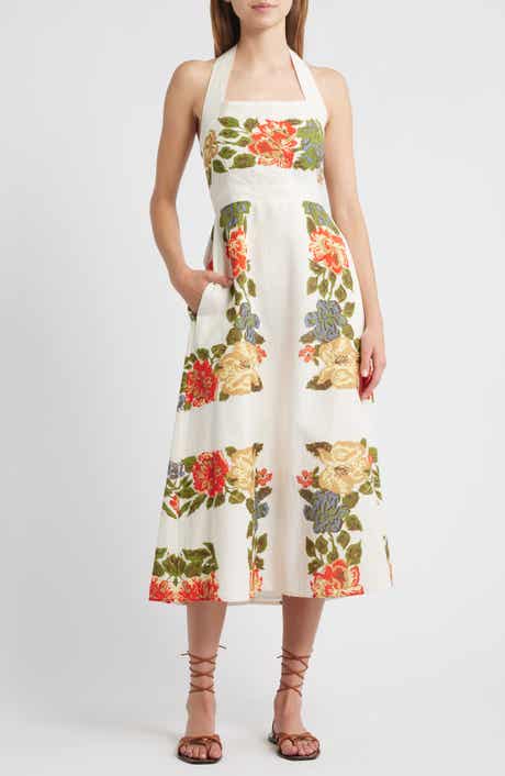 Cleobella Milly Floral Cotton & Linen Halter Midi Dress