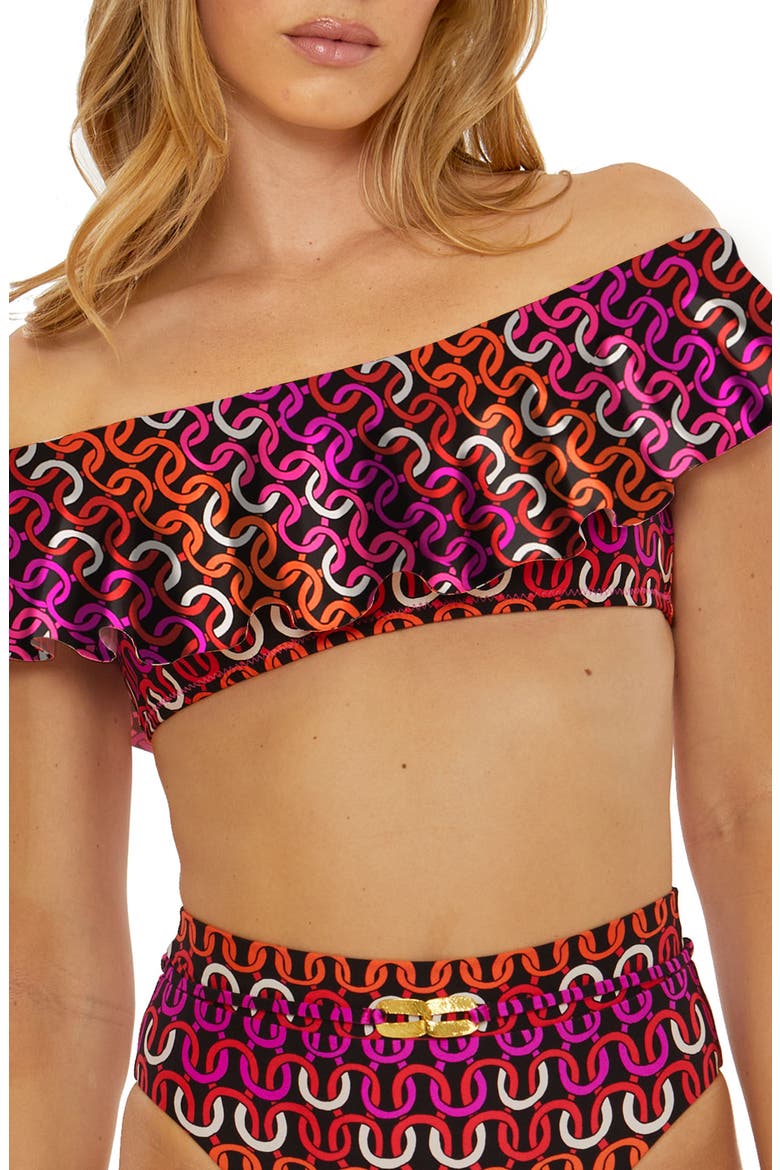Echo Ruffle Off the Shoulder Bandeau Bikini Top, Main, color, PINK