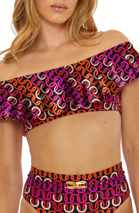Echo Ruffle Off the Shoulder Bandeau Bikini Top