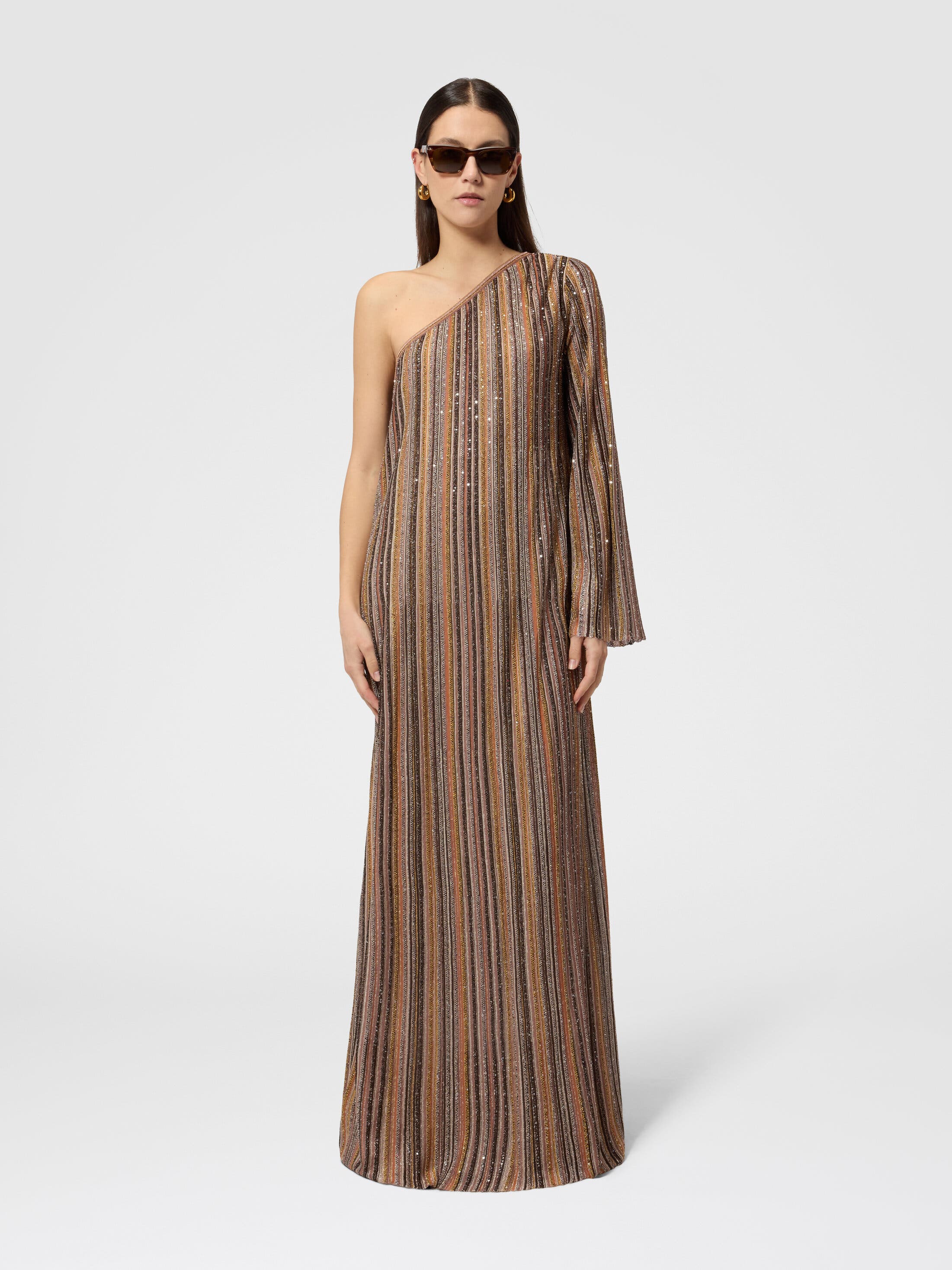 One-shoulder Long Dress In Ribbed Viscose Lame - image 2