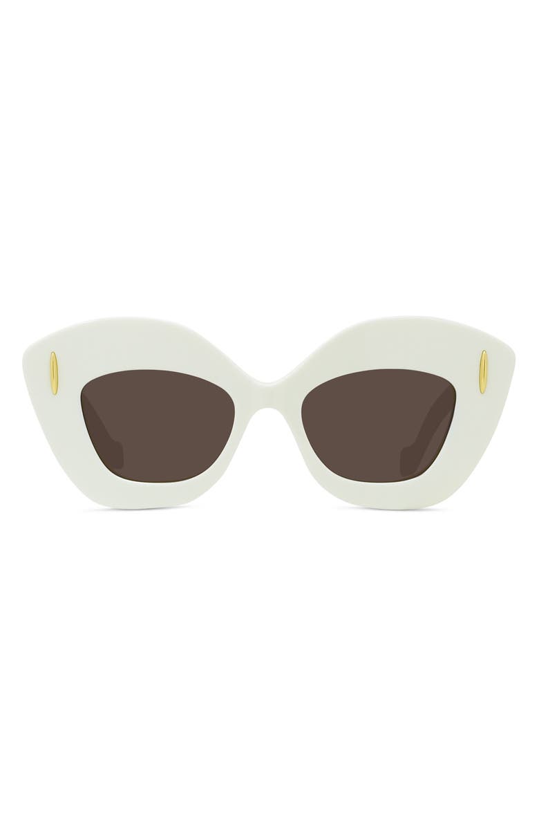 Loewe Anagram 48mm Small Cat Eye Sunglasses, Main, color, Ivory / Brown