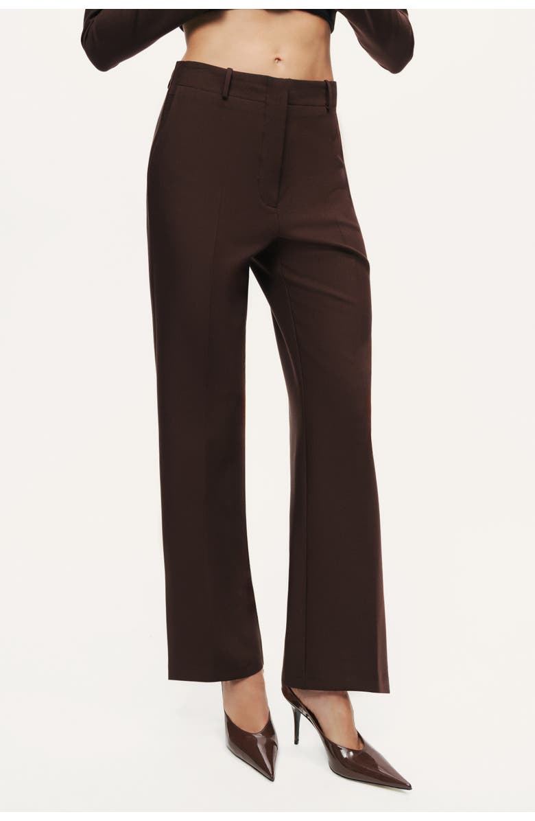 Nocturne Classic Mid-Rise Tailored Pants, Main, color, Dark Brown