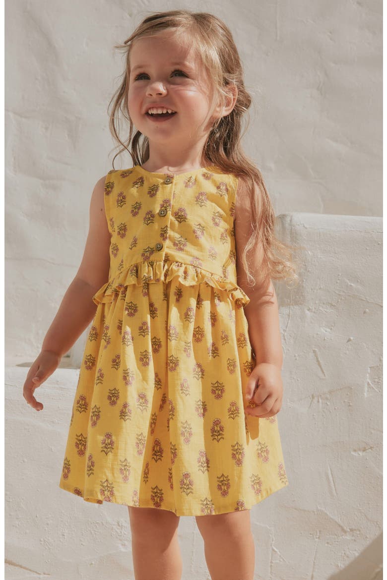 Kids' Floral Print Button Cotton Sundress, Alternate, color, YELLOW