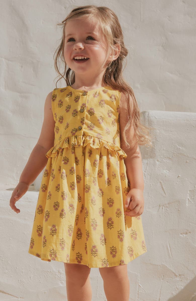 NEXT Kids' Floral Print Button Cotton Sundress, Alternate, color, Yellow