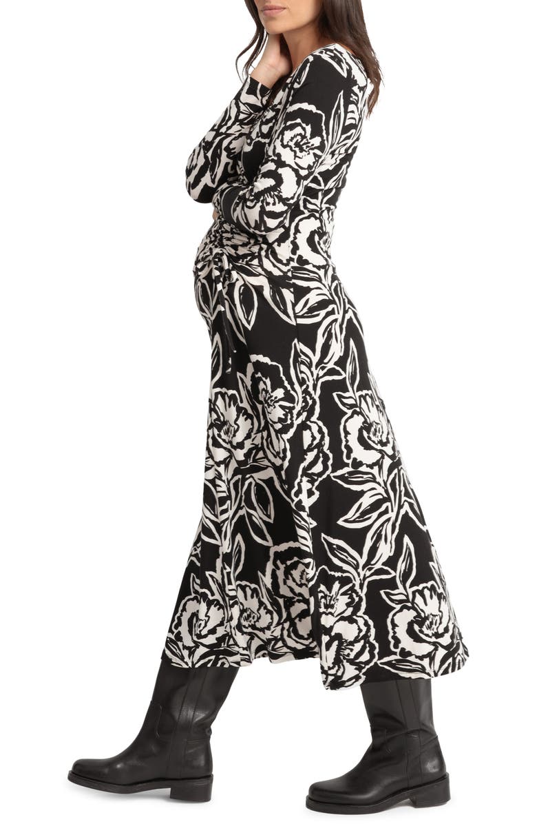 Seraphine Ruched Long Sleeve Maternity Faux Wrap Dress, Alternate, color, 