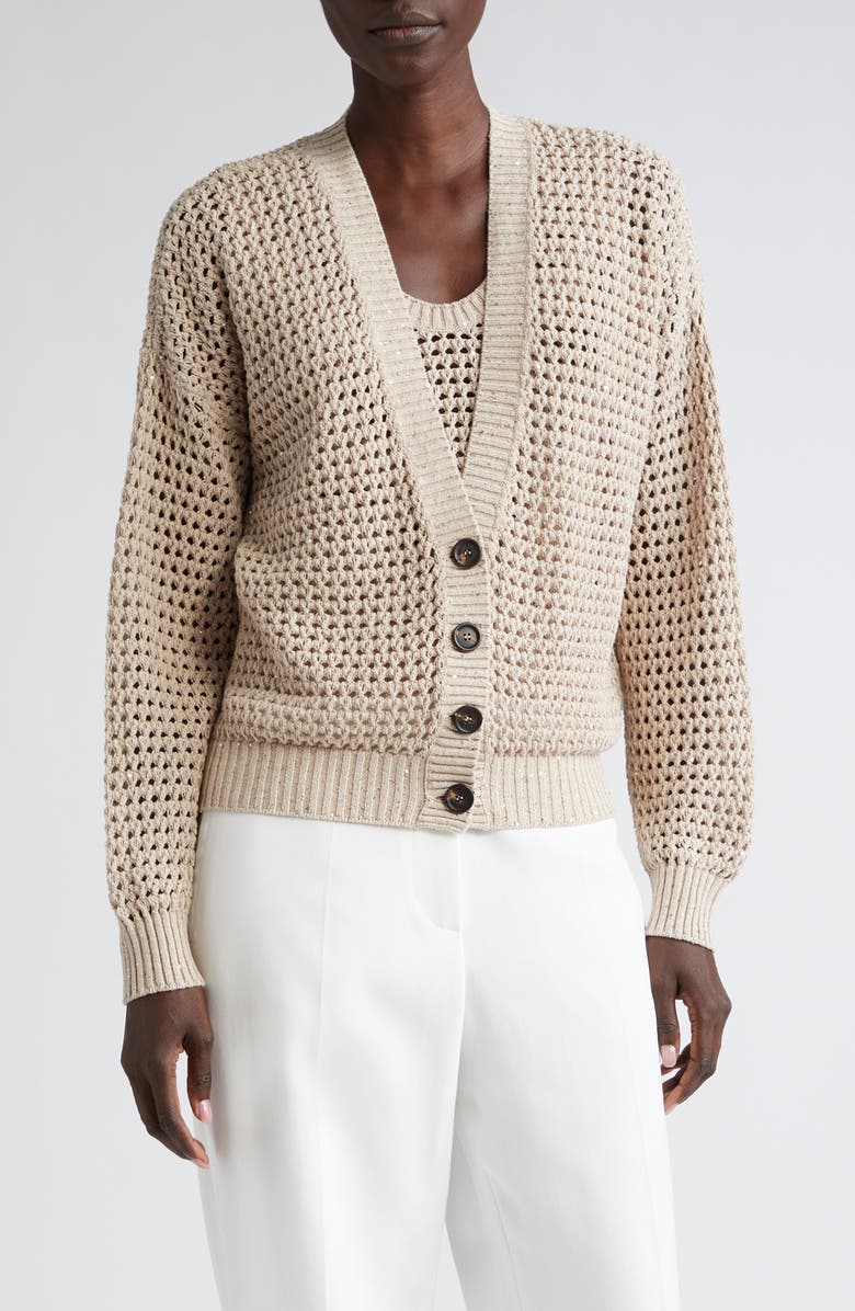 Brunello Cucinelli Dazzling Net Cardigan, Main, color, 