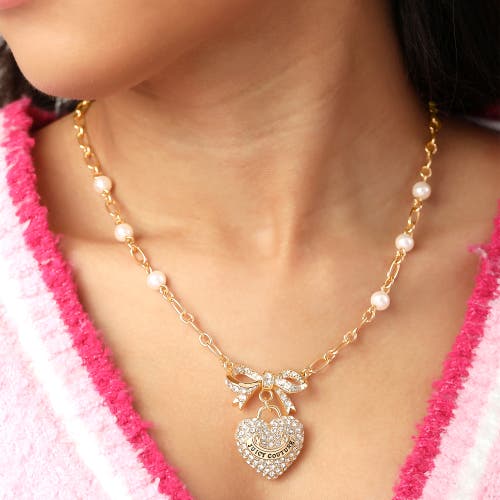 Juicy Couture Gold-tone Pearl Heart Pendant Necklace In Gold