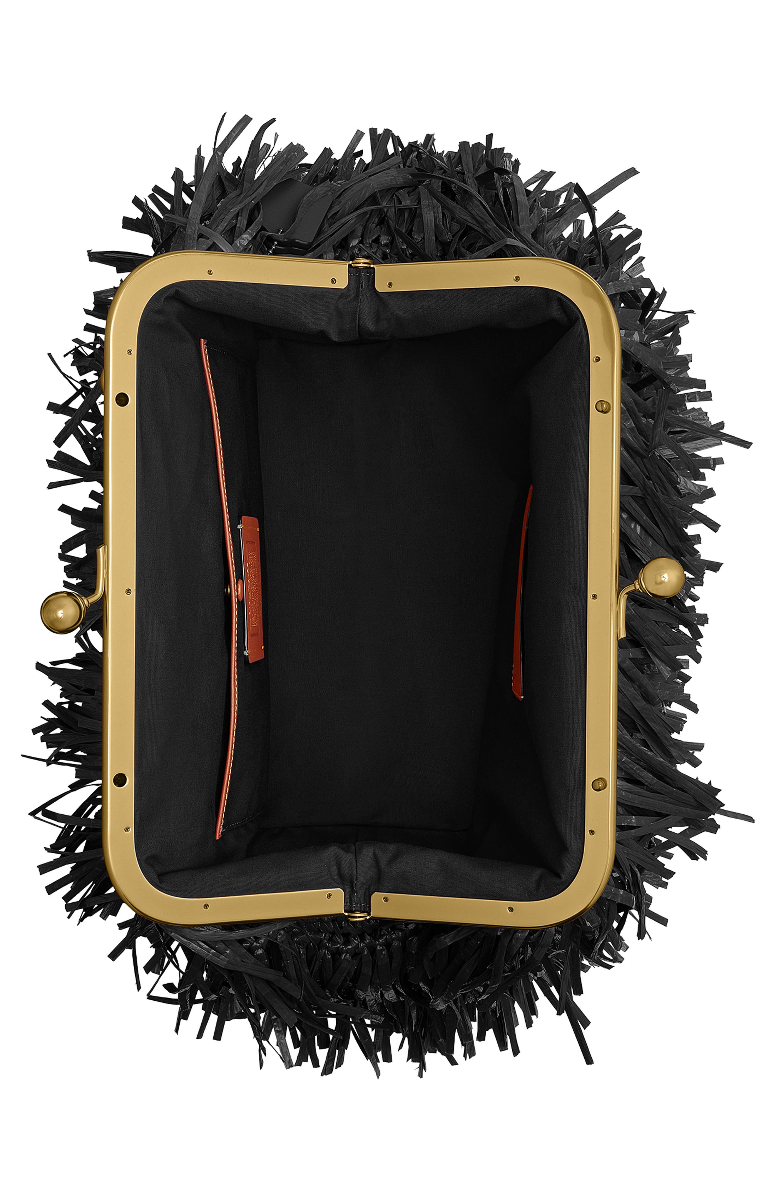 COACH Kisslock Fringe Straw Frame Bag, Alternate, color, B4/ Black