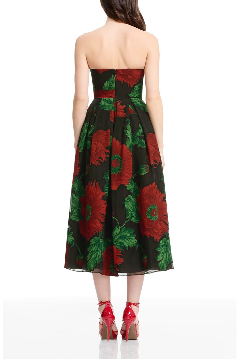 Maisy Strapless Fit & Flare Cocktail Midi Dress, Alternate, color, BLACK MULTI