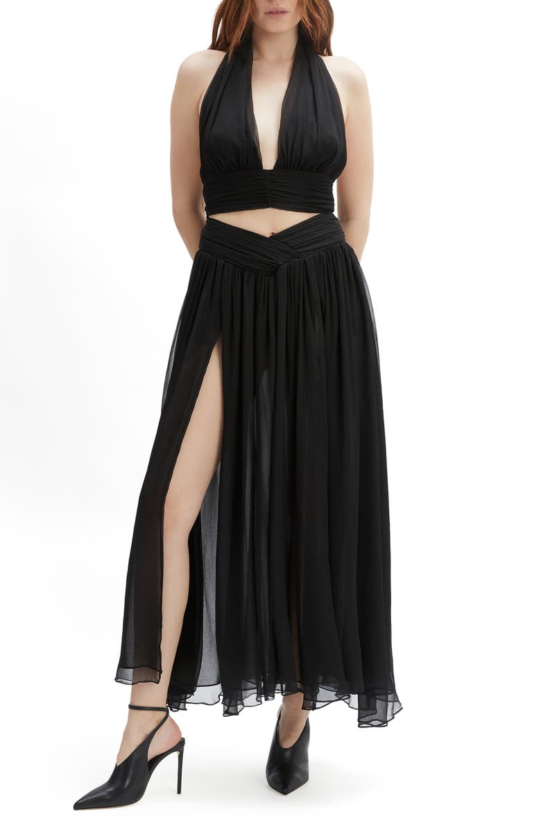 Bardot Amerie Halter Crop Top, Main, color, Black