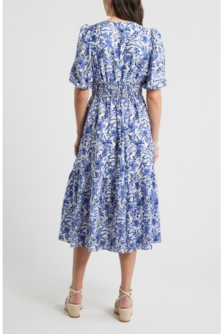 Twist Detail Allover Print Midi Dress, Alternate, color, IVORY/ NAVY DAISY GARDEN