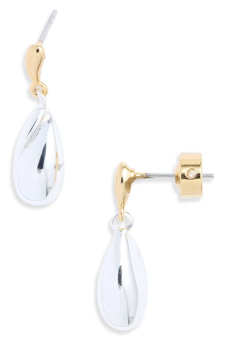 Mixed Metal Teardrop Drop Earrings, Main, color, 14K GOLD- SILVER PLATED