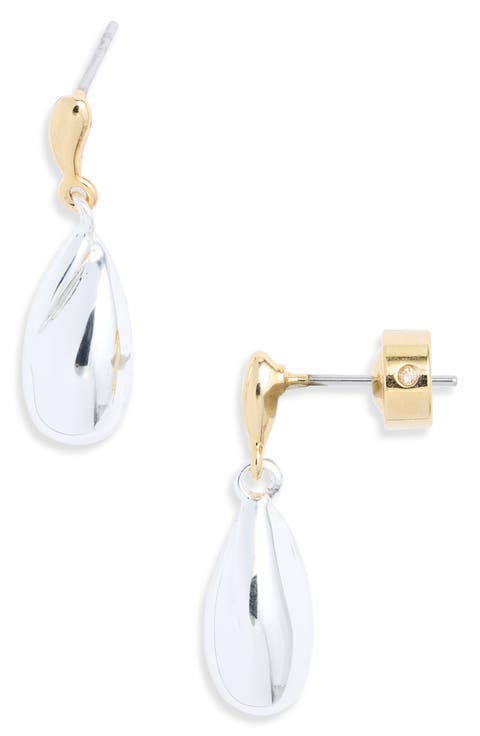 Mixed Metal Teardrop Drop Earrings