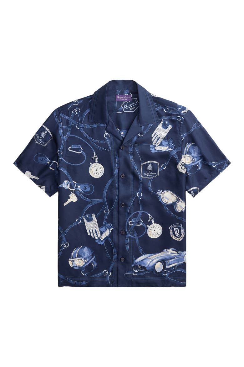 Automobile Print Silk Twill Camp Shirt, Alternate, color, RL SPEED CLUB RACING NAVY