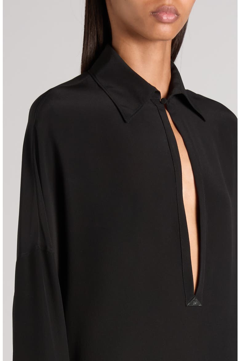 Long Sleeve Silk Crêpe de Chine Tunic Dress, Alternate, color, BLACK