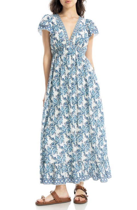 Floral Flutter Sleeve Maxi Dress