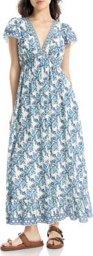 MAX STUDIO Floral Flutter Sleeve Maxi Dress