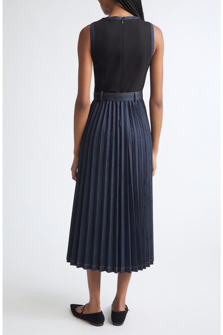 Crosby Pleated Midi Dress, Alternate, color, BLACK/ INDIGO