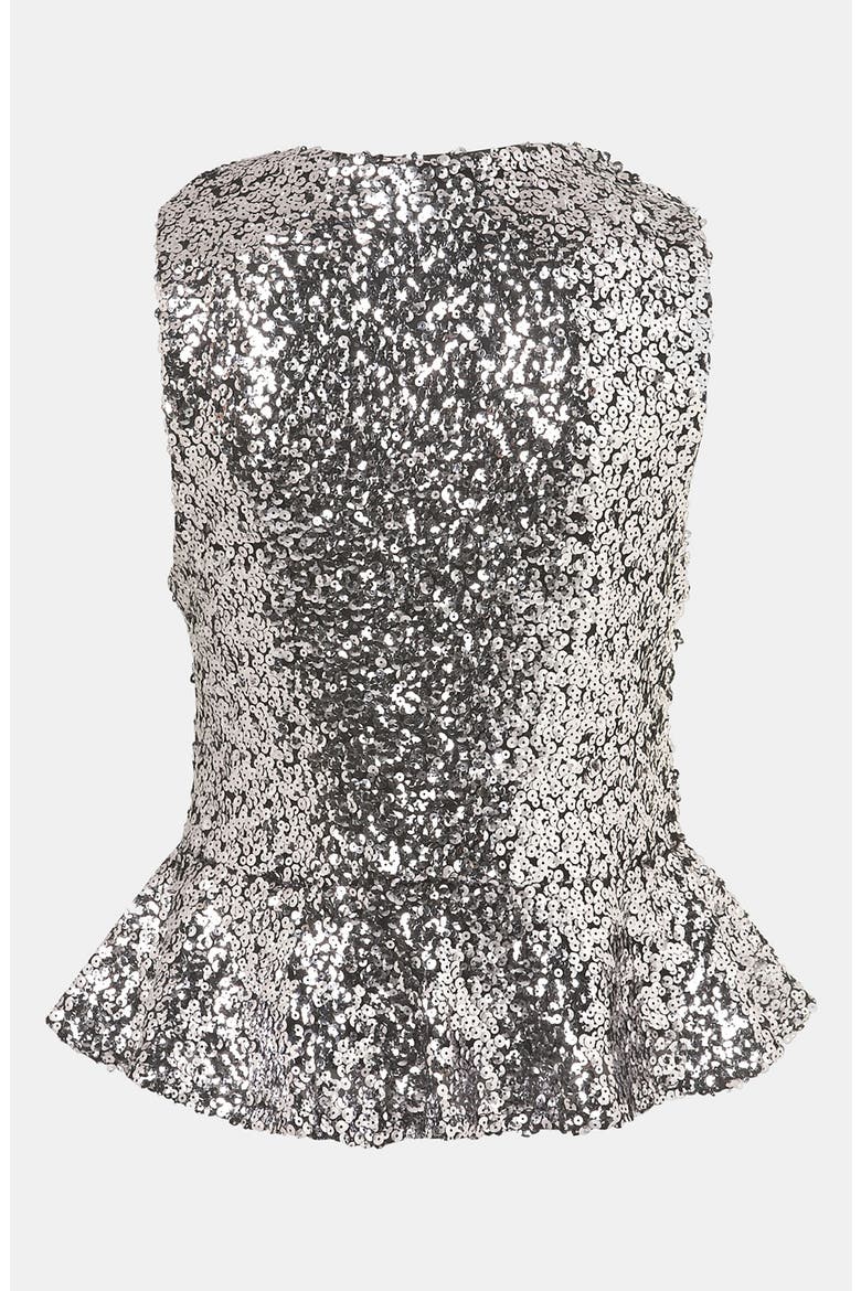 Sequin Peplum Top, Alternate, color, SILVER