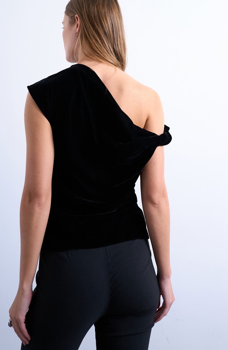 Topshop Twist One-Shoulder Velvet Top, Alternate, color, Black
