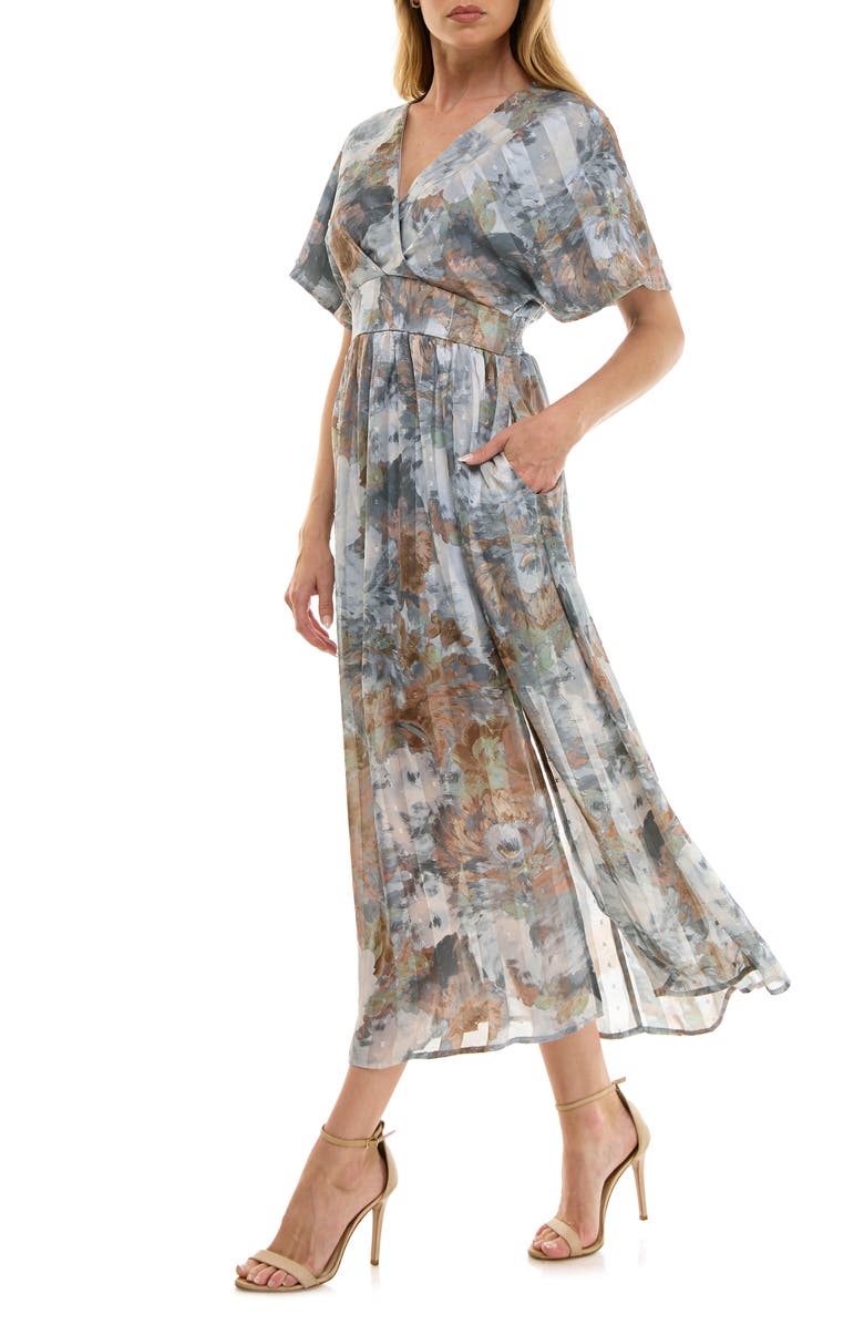 Socialite V-Neck Dolman Sleeve Midi Dress, Alternate, color, Grey Taupe