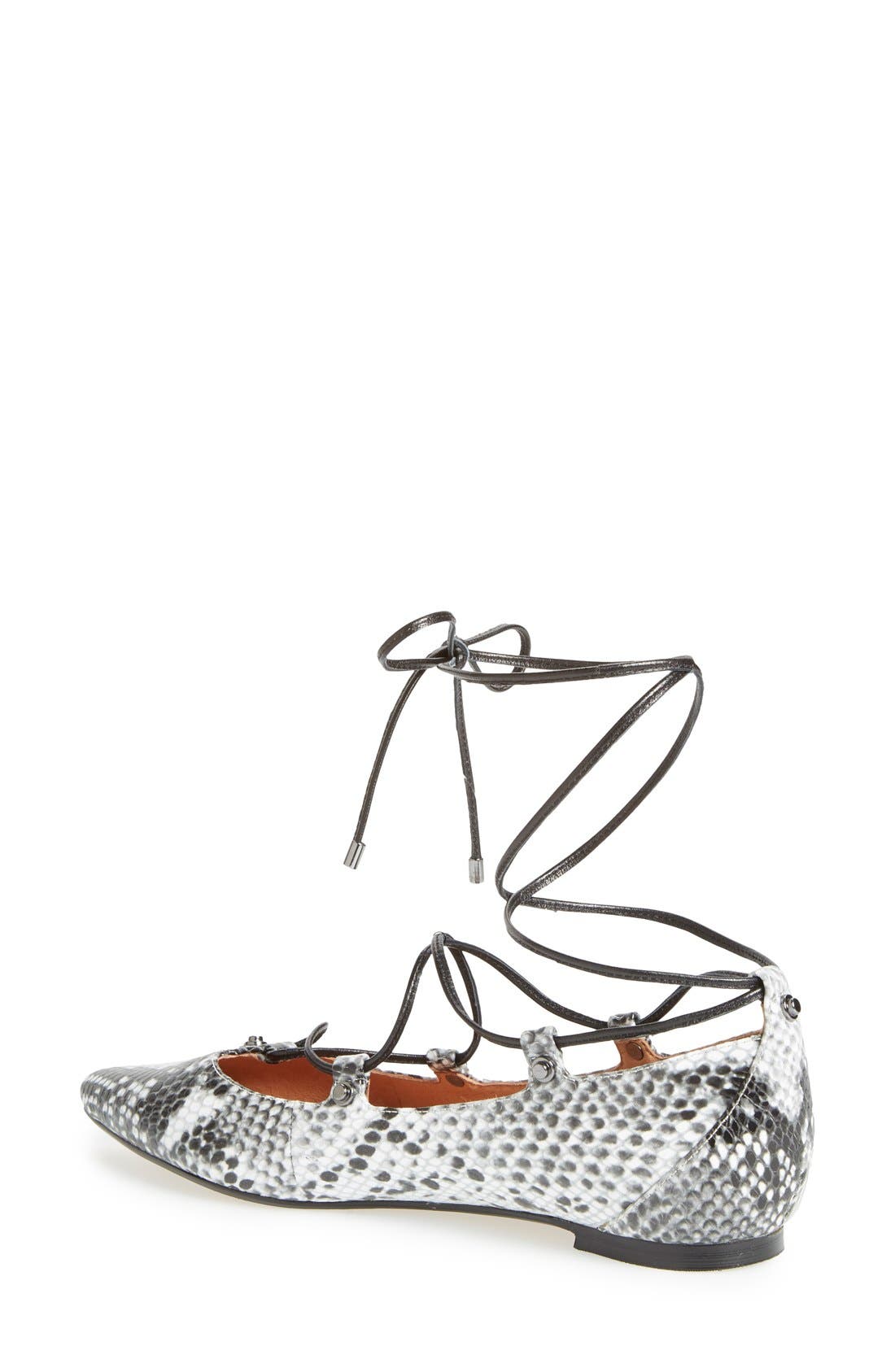 'Owen' Pointy Toe Ghillie Flat, Alternate, color, WHITE/BLK SNAKE PRINT LEATHER