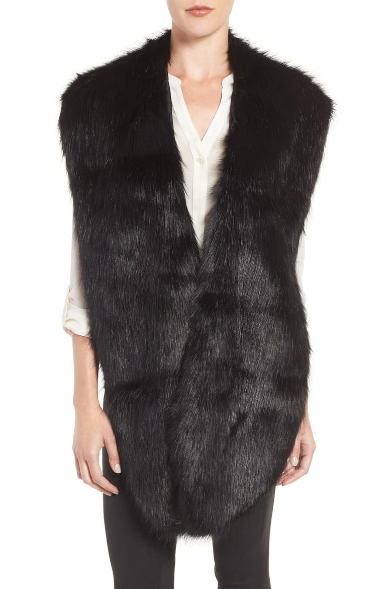 Badgley Mischka Faux Mink Stole, Main, color, BLACK