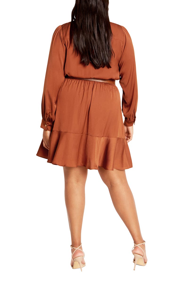 City Chic Oki Belted Long Sleeve Shirtdress, Alternate, color, Copper