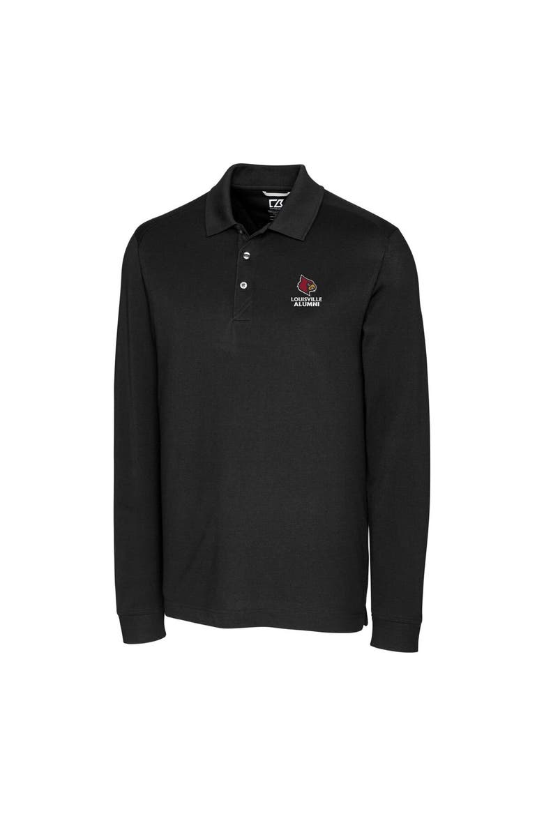 Men's Cutter & Buck  Black Louisville Cardinals Alumni Logo Advantage Tri-Blend Pique Long Sleeve DryTec Polo, Alternate, color, Black