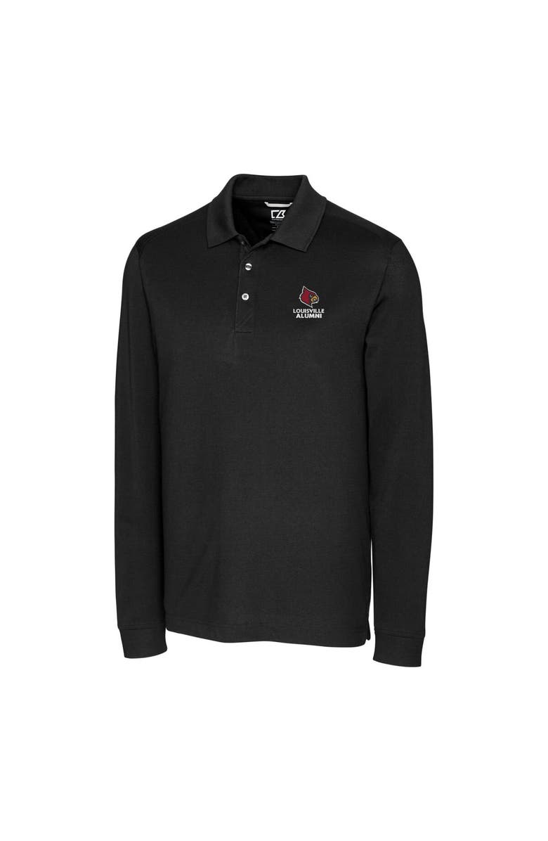 Cutter & Buck Men's Cutter & Buck Black Louisville Cardinals Alumni Logo Advantage Tri-Blend Pique Long Sleeve DryTec Polo, Alternate, color,