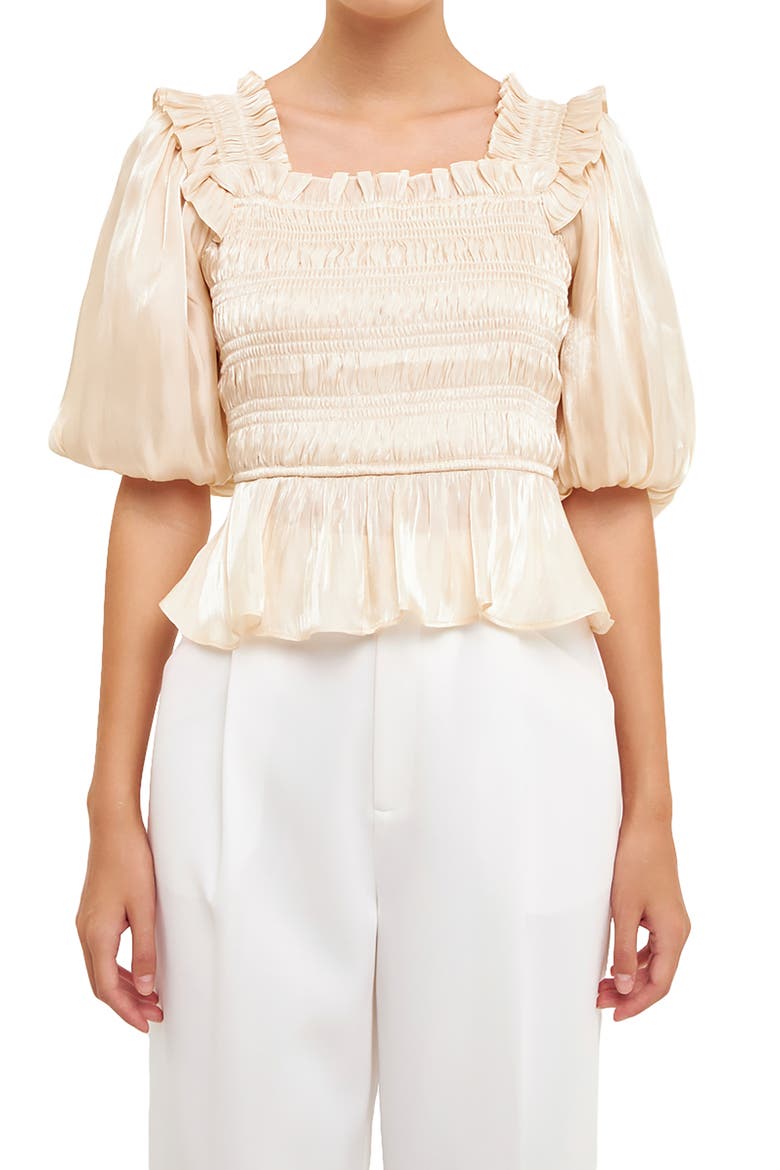 Sheen Smocked Blouse, Alternate, color, CREAM