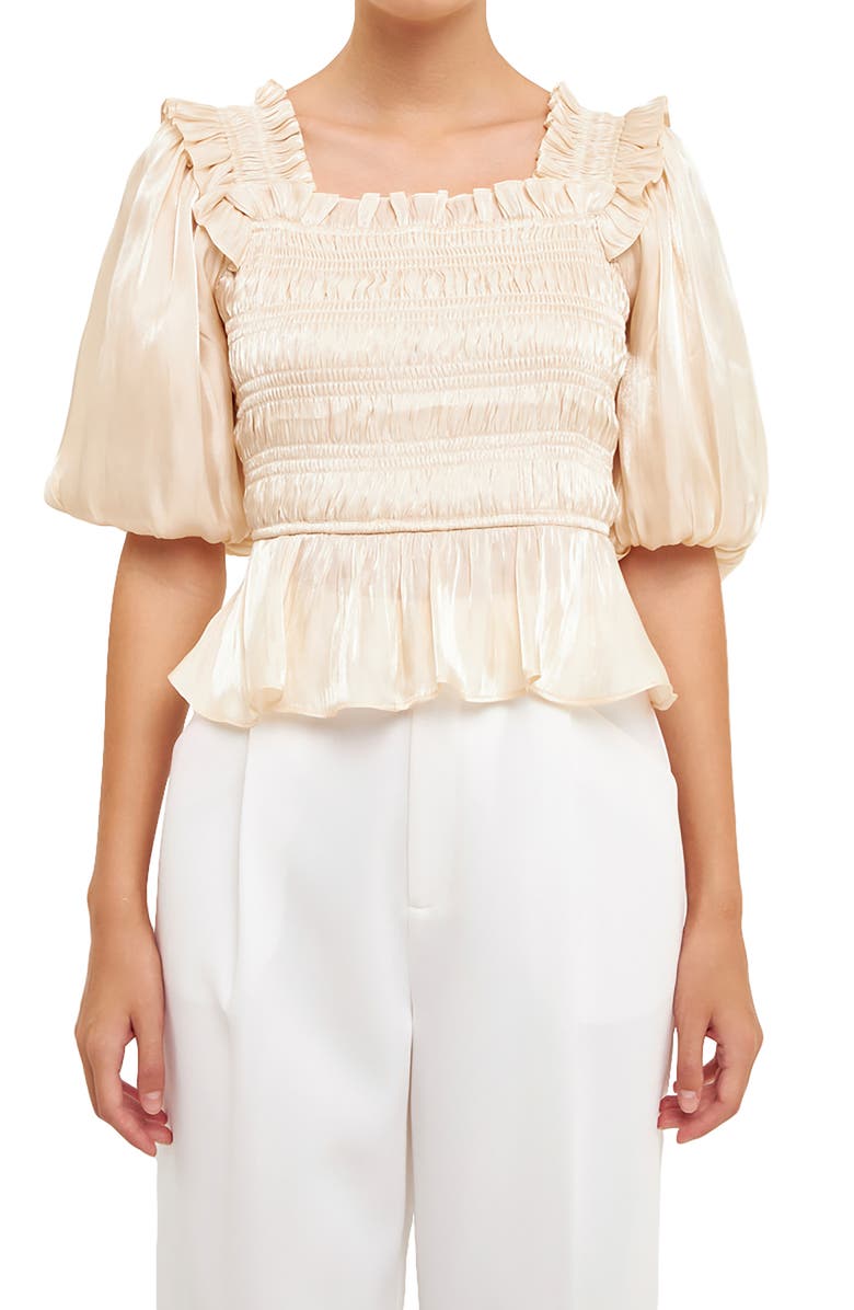 Endless Rose Sheen Smocked Blouse, Alternate, color, Cream