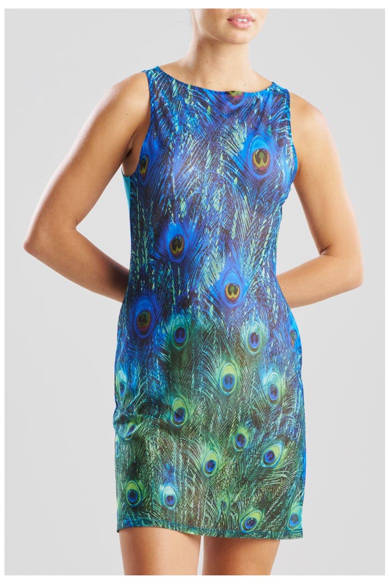 Peacock Mesh Mini Dress, Alternate, color, TEAL