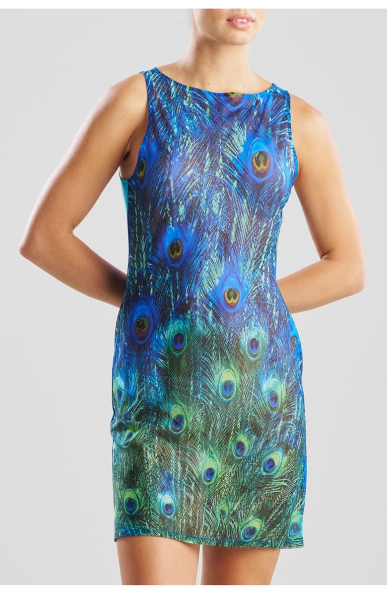 Natori Peacock Mesh Mini Dress, Alternate, color, Teal