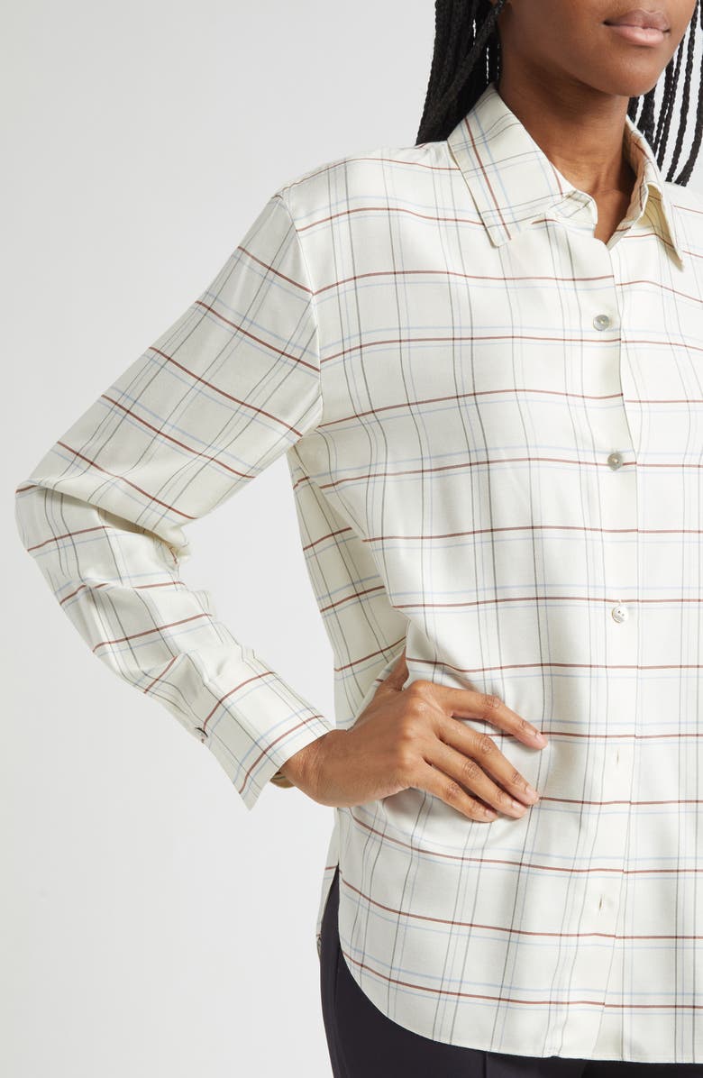Vince Check Plaid Button-Up Shirt, Alternate, color, Cream Multi