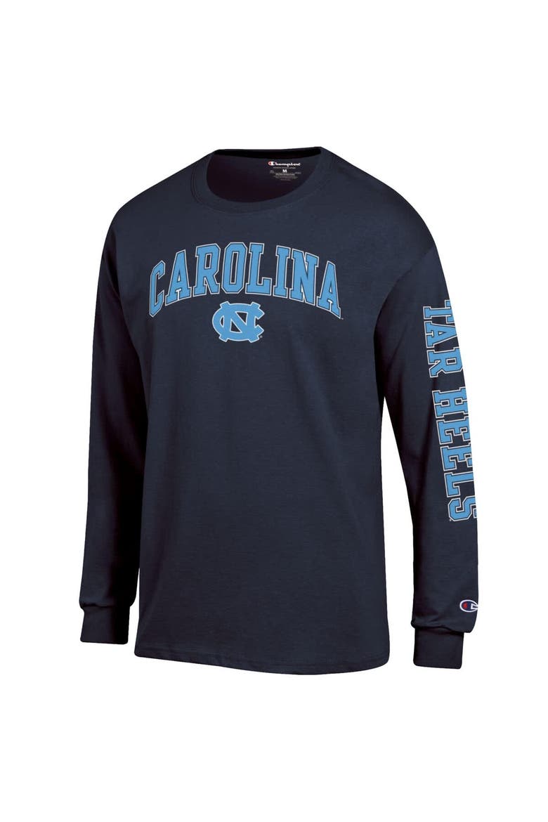 Men's Champion  Navy North Carolina Tar Heels Arch Over Logo 2-Hit Long Sleeve T-Shirt, Alternate, color, Navy
