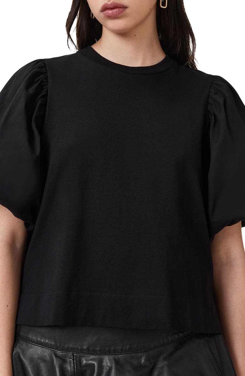 AllSaints Jess Puff Sleeve T-Shirt, Alternate, color, Black