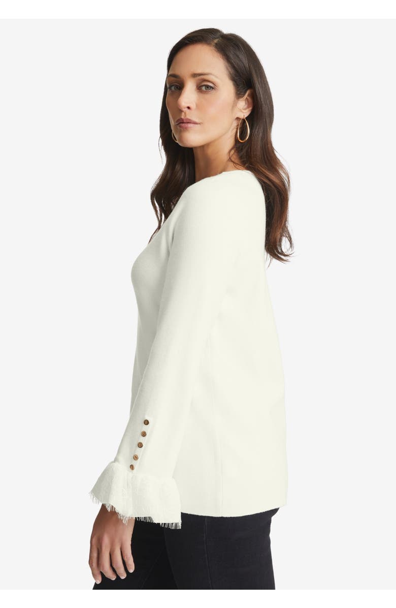 Jessica London Lace Cuff Pullover, Alternate, color, Ivory