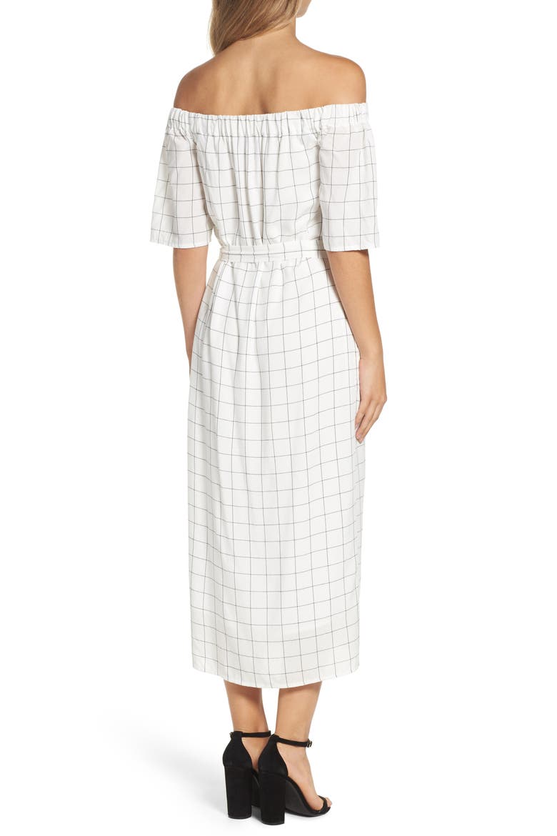 Off the Shoulder Shirtdress, Alternate, color, IVORY CHECKER