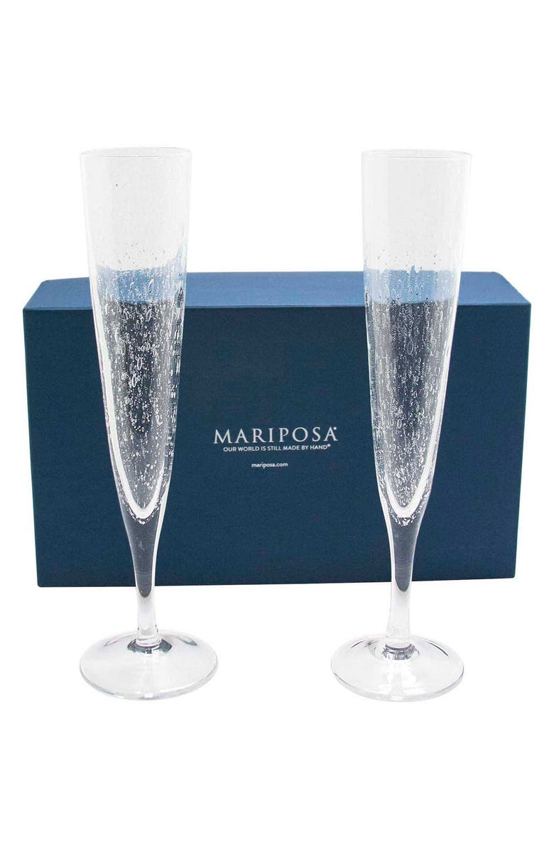 Mariposa Bellini Set of 2 Bubble Champagne Flutes, Main, color, Clear