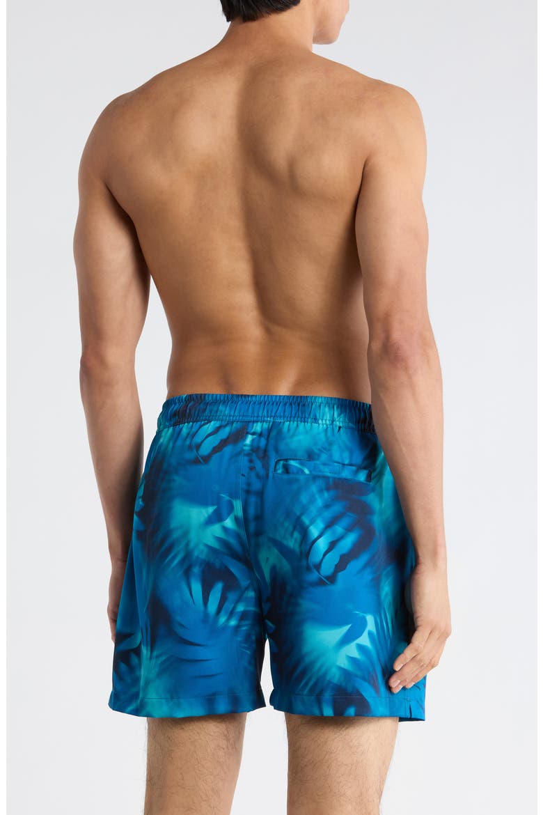 Tie Dye Palm Print Swim Shorts, Alternate, color, BLUE