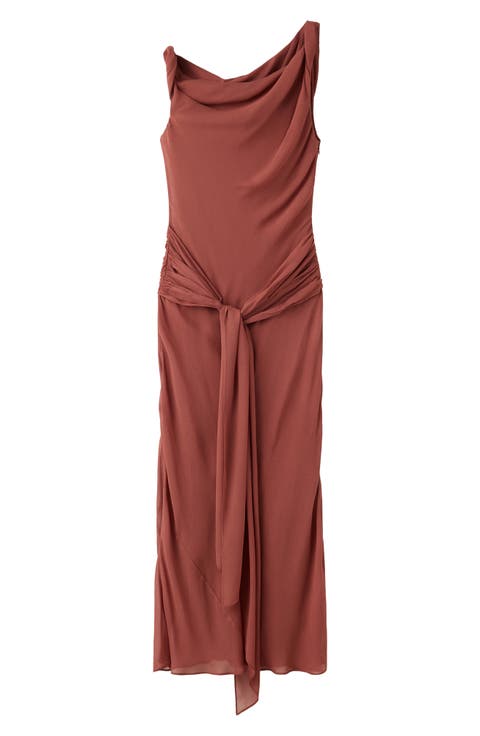 Drape Tie Waist Sleeveless Maxi Dress