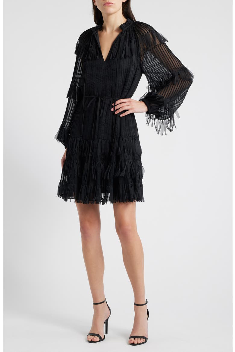 Nora Long Sleeve Chiffon Cocktail Dress, Main, color, BLACK