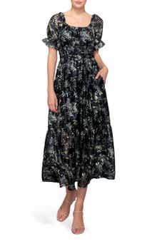 MELLODAY Shirred Puff Sleeve Maxi Dress